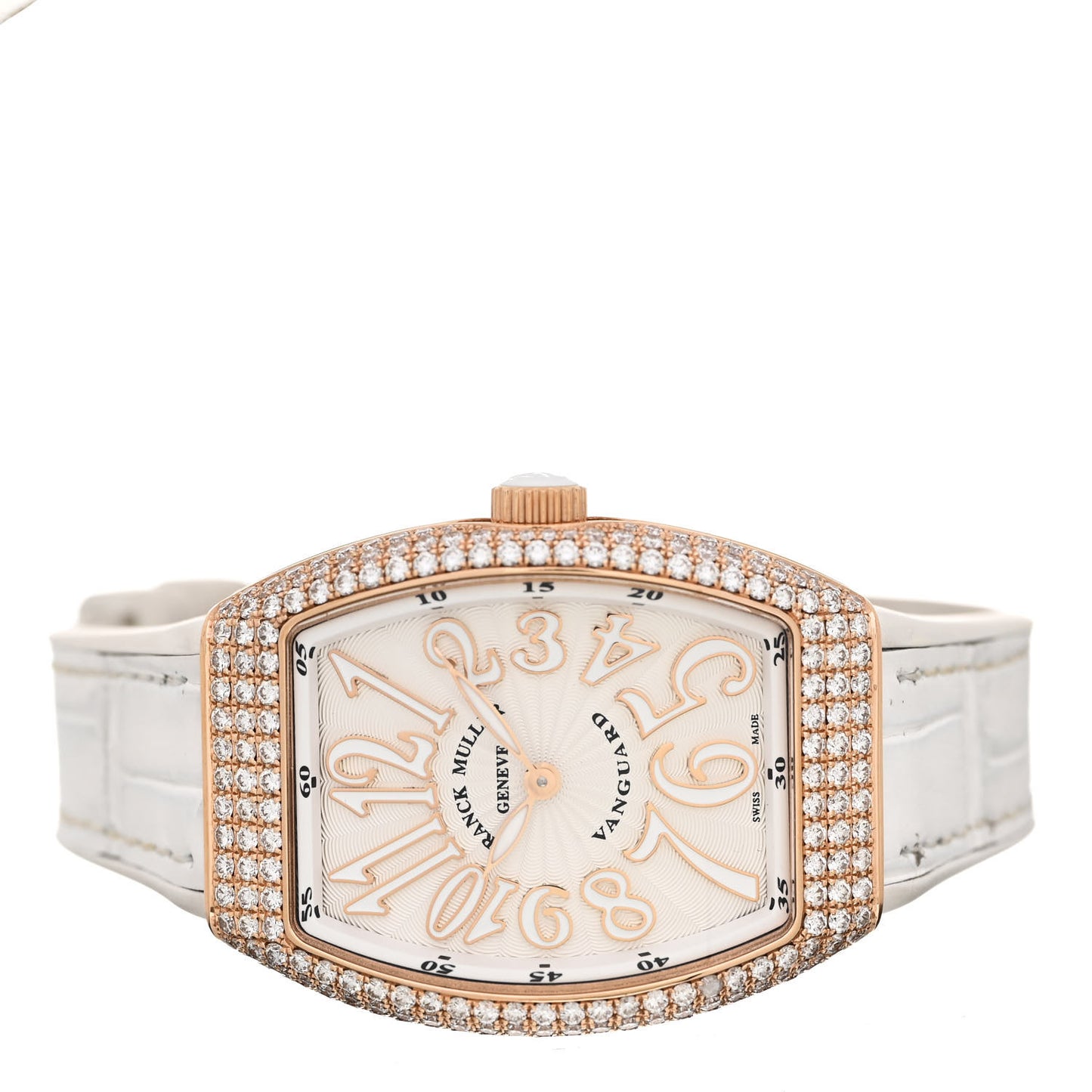 18K Rose Gold Alligator Diamond Pave Bezel 32mm Vanguard Quartz Watch V32QZD5NE