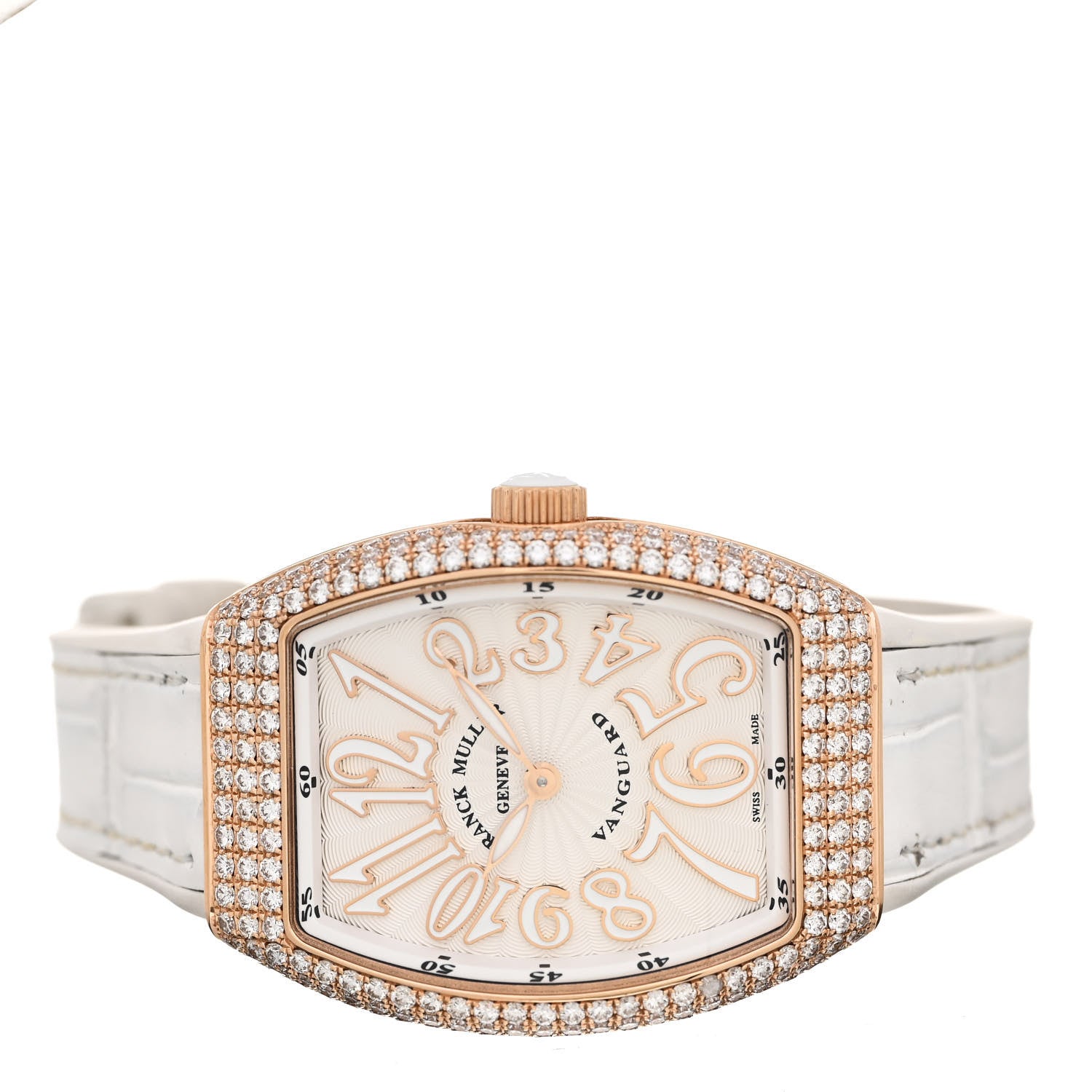 Franck Muller 18K Rose Gold Alligator Diamond Pave Bezel 32mm Vanguard Quartz Watch V32QZD5NE 2 of 5