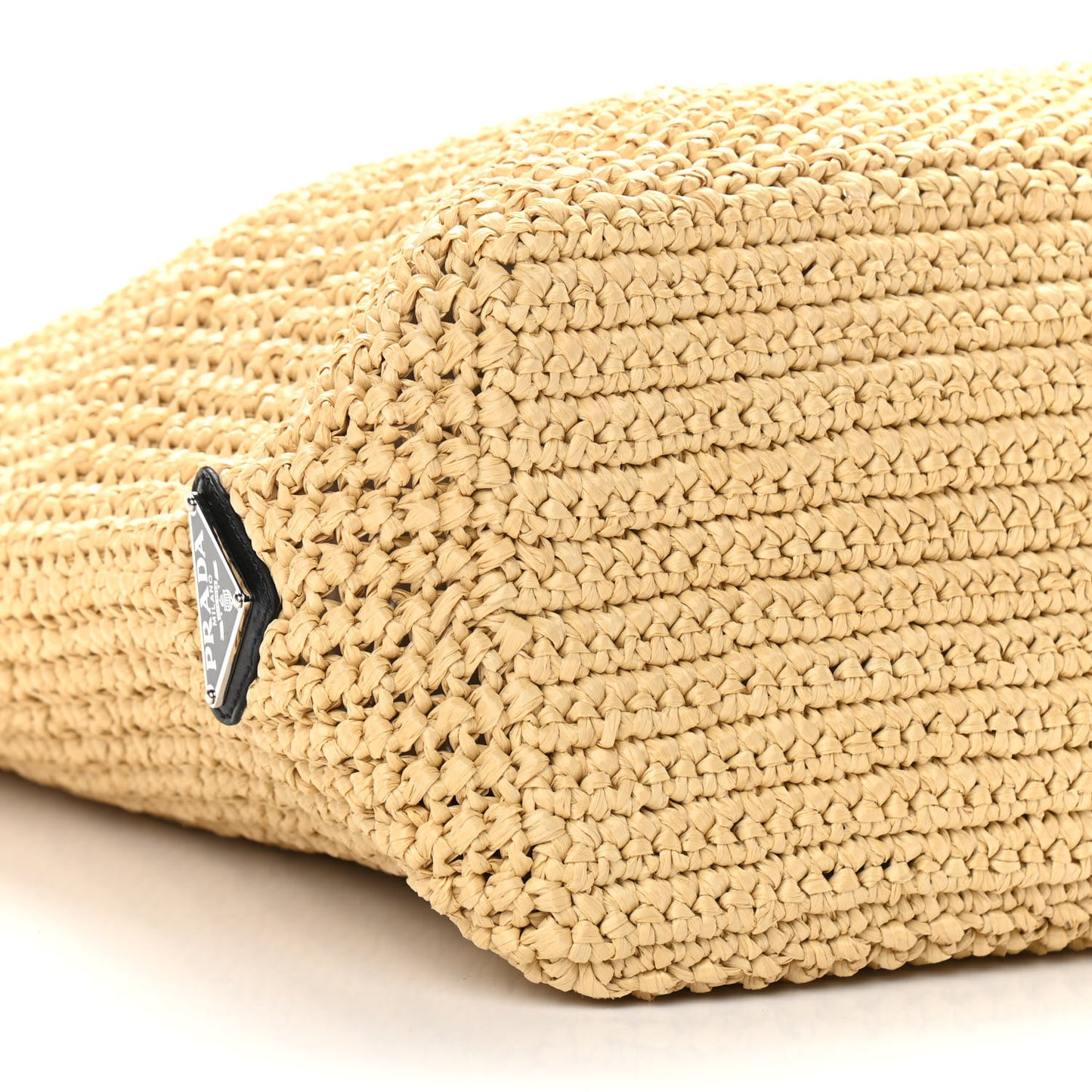 Yarn Raffia Effect Crochet Embroidered Logo Tote Naturale