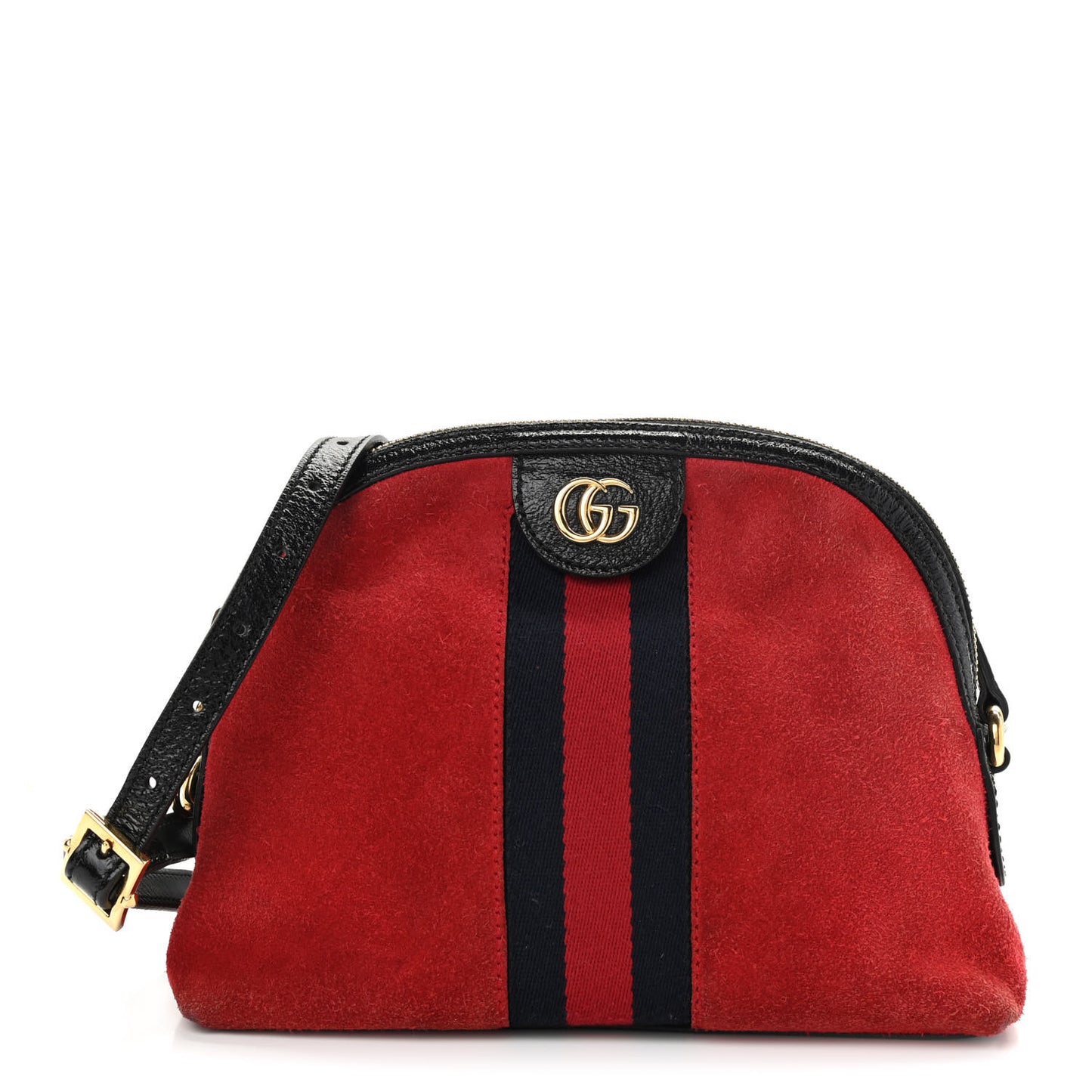 Suede Patent Web GG Small Ophidia Dome Shoulder Bag Hibiscus Red