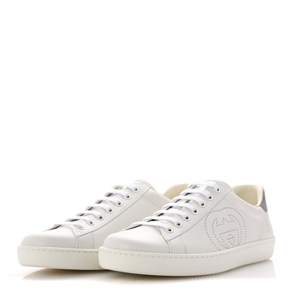 Gucci Calfskin Interlocking G Perforated Mens Ace Sneakers 8 White Grey Sky 4 of 10