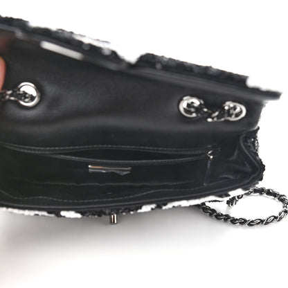 Chanel Sequin Mini Rectangular Flap Black White 5 of 9
