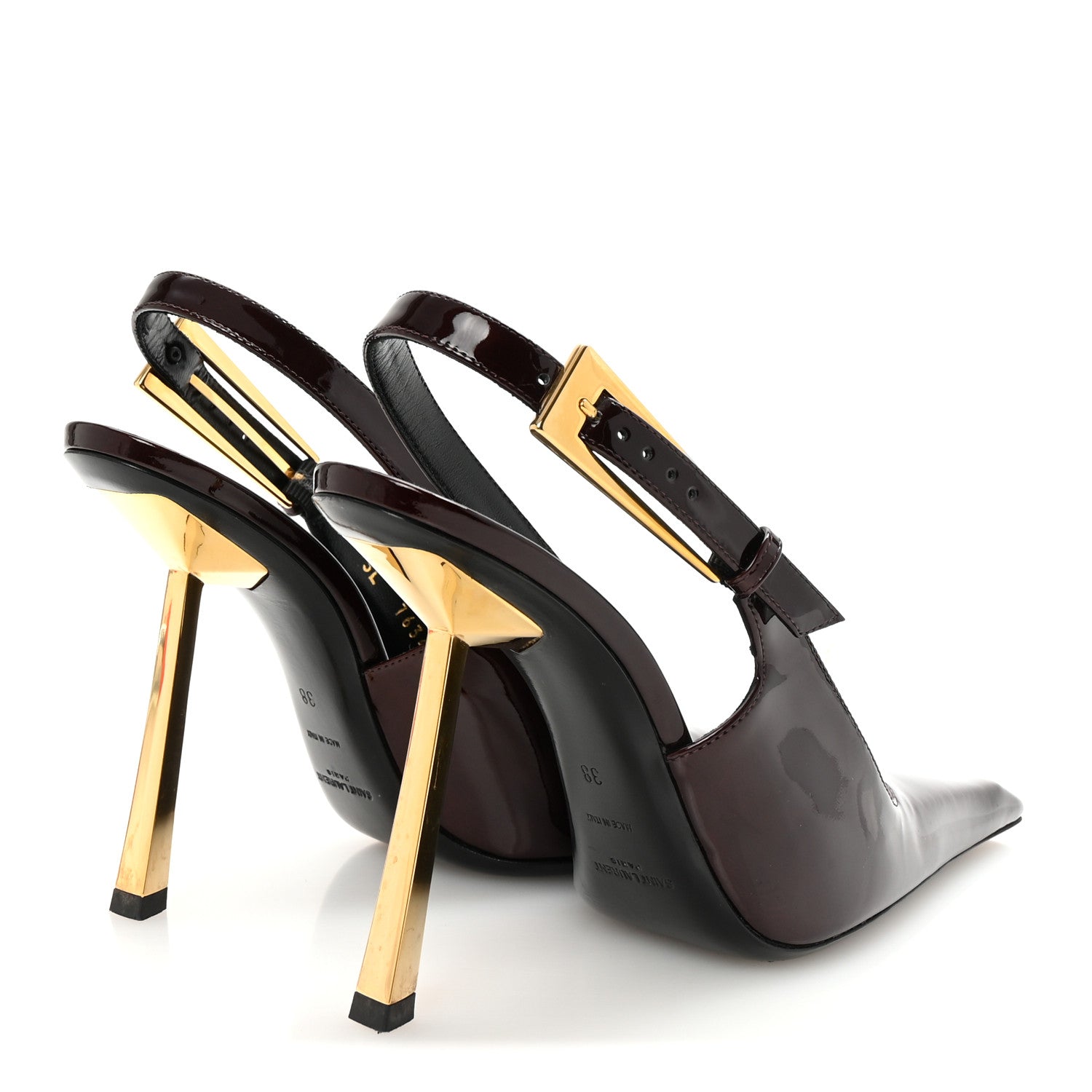 Saint Laurent Vernice Gloss Lee 110 Slingback Pumps 38 Marron Glacé 5 of 9