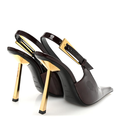 Saint Laurent Vernice Gloss Lee 110 Slingback Pumps 38 Marron Glacé 5 of 9