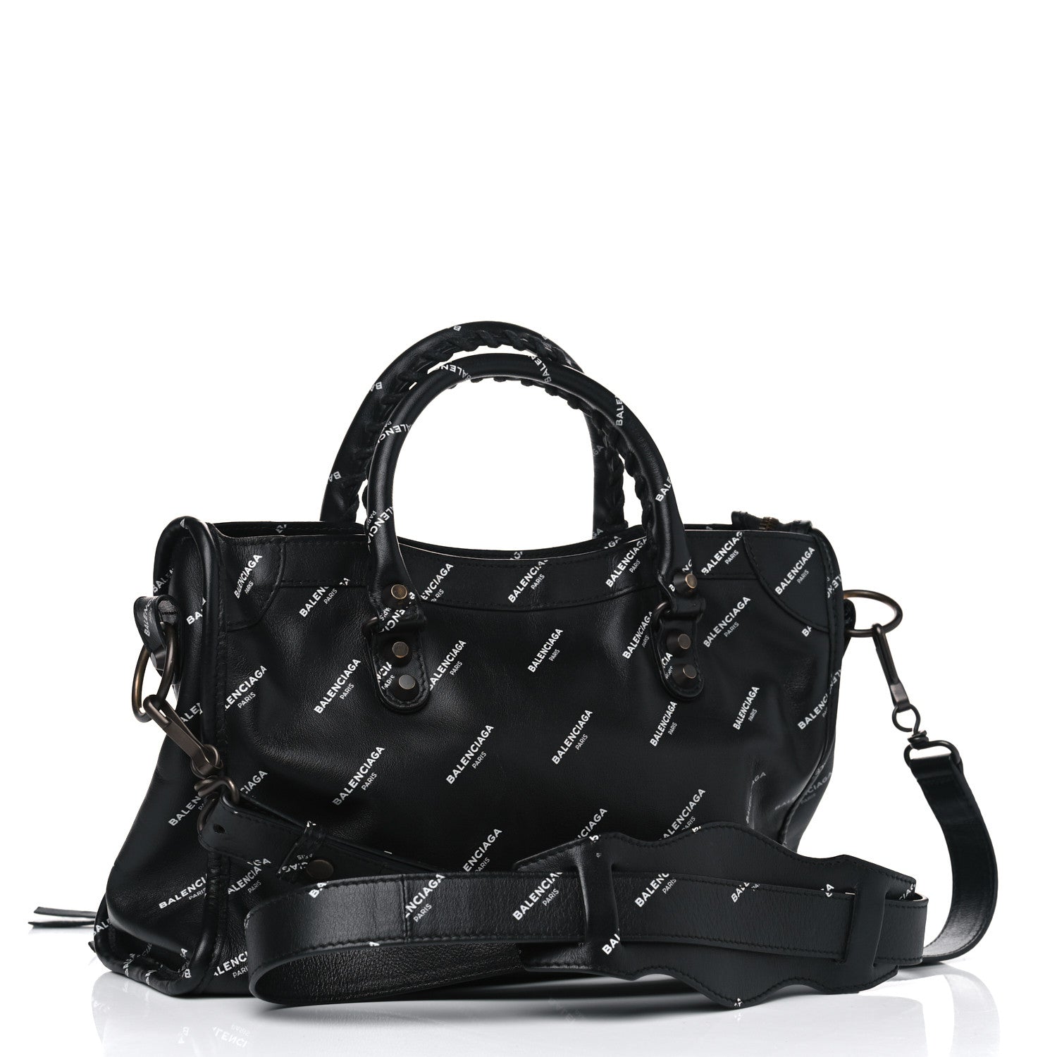 Balenciaga Veau Allover Logo Classic Hardware S City Black White 2 of 4