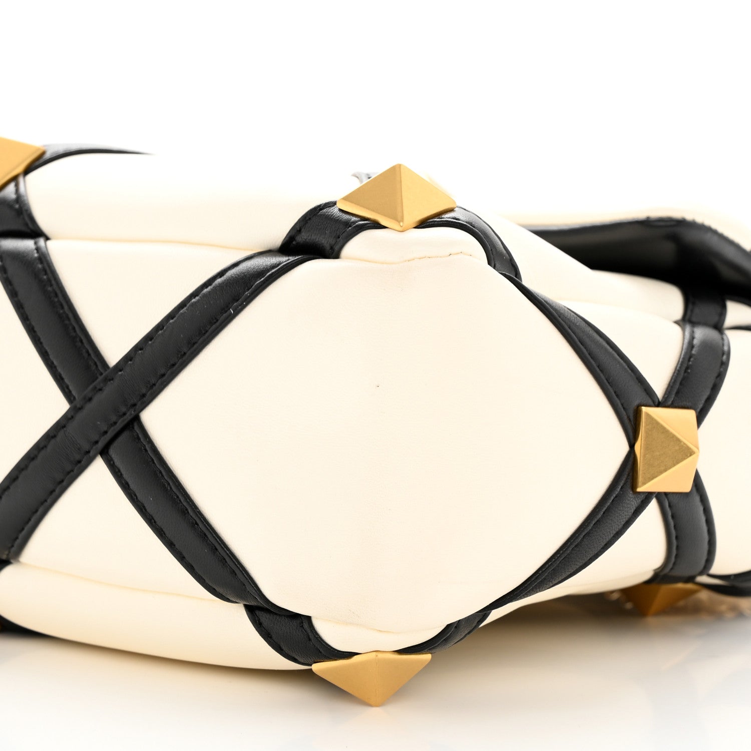 Valentino Garavani Nappa Large Roman Stud Shoulder Bag Ivory Black 9 of 10