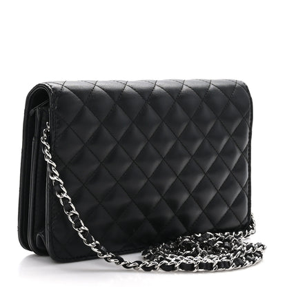 Chanel Lambskin Quilted Diamond CC Wallet On Chain WOC Black 3 of 12
