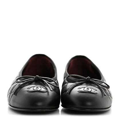 Chanel Aged Calfskin Quilted CC Cap Toe Ballerina Flats 35.5 Black 3 of 10