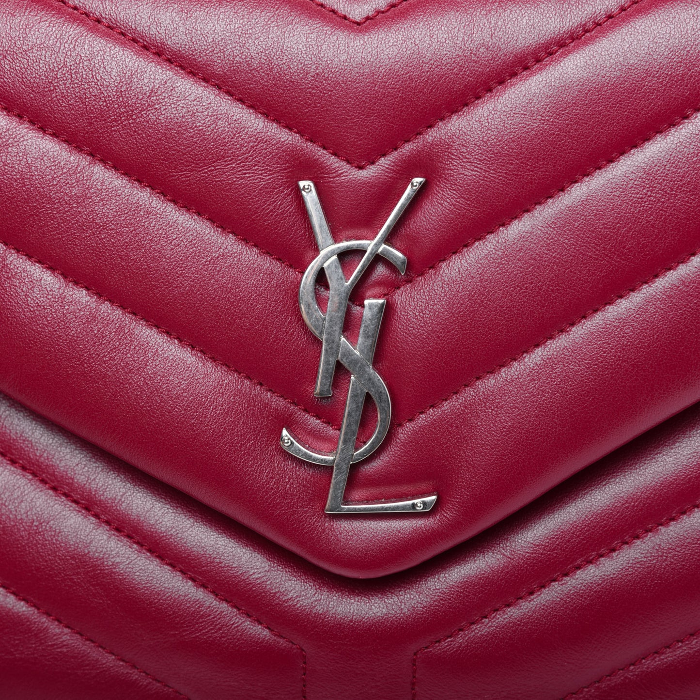 Calfskin Y Quilted Monogram Medium Loulou Chain Satchel Lipstick Red