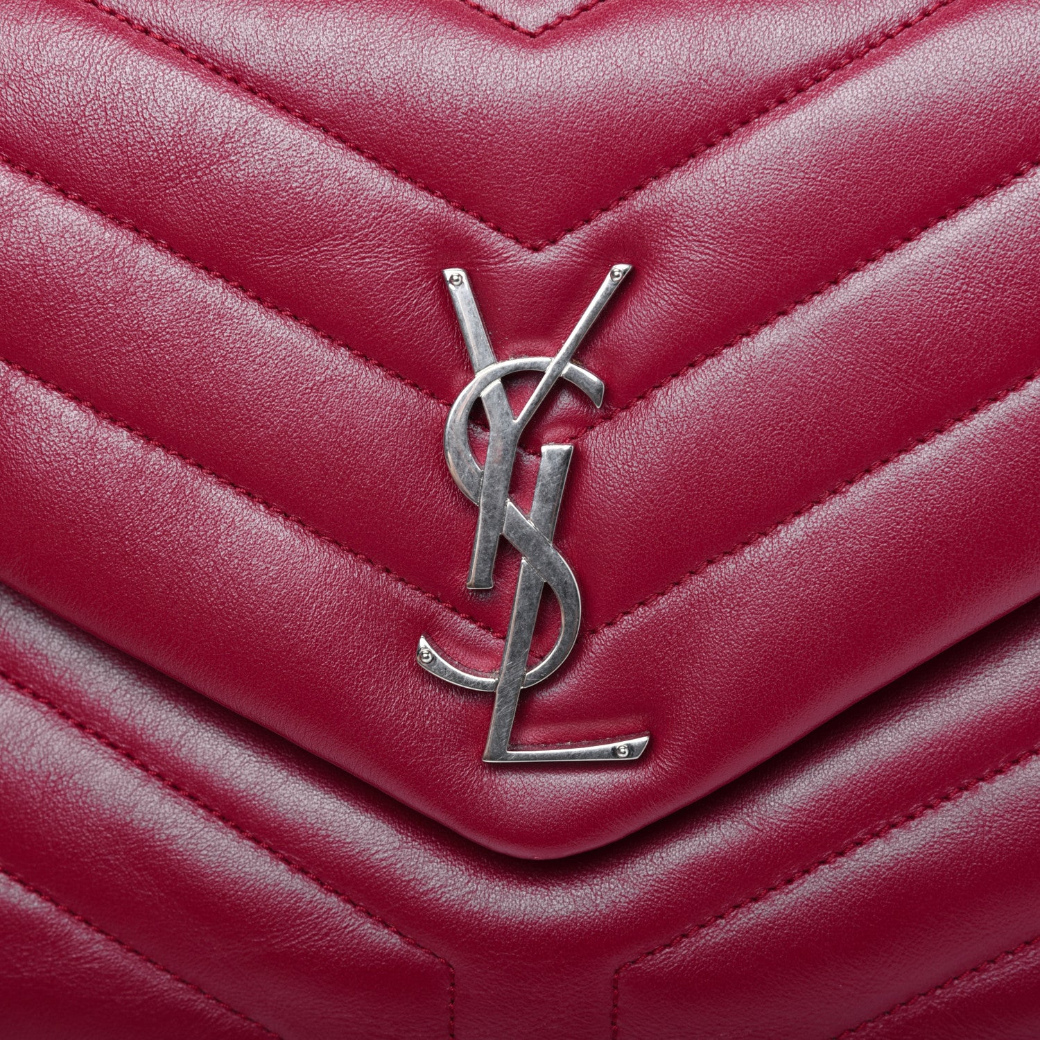Saint Laurent Calfskin Y Quilted Monogram Medium Loulou Chain Satchel Lipstick Red 15 of 20