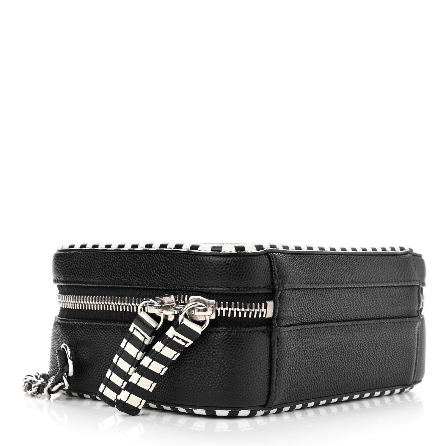 Chanel Caviar Quilted Striped Small CC Filigree Vanity Case Black White 4 of 13