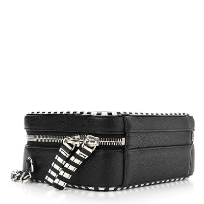 Chanel Caviar Quilted Striped Small CC Filigree Vanity Case Black White 4 of 13