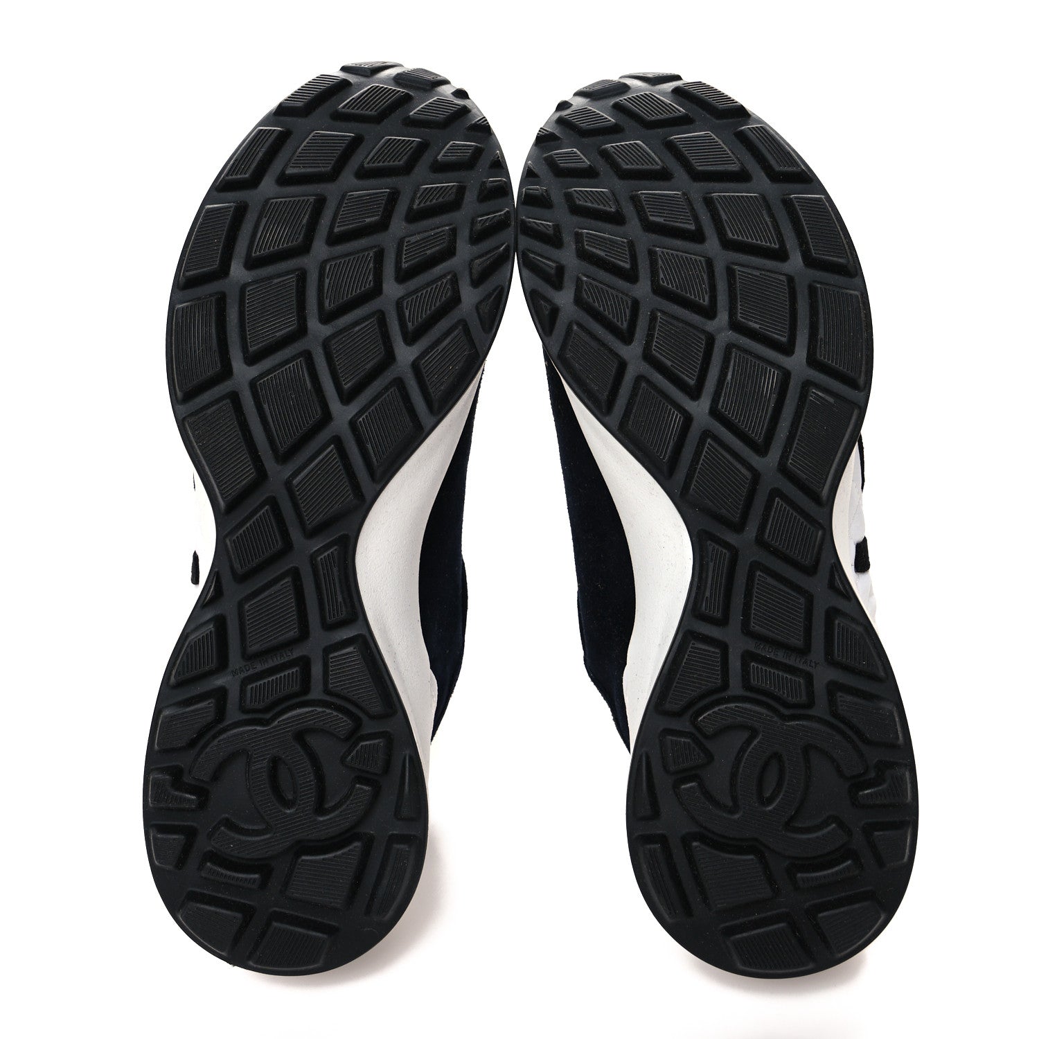 Chanel Fabric Suede Kidskin CC Sneakers 39.5 Navy White 5 of 9