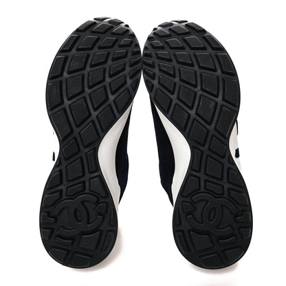 Chanel Fabric Suede Kidskin CC Sneakers 39.5 Navy White 5 of 9