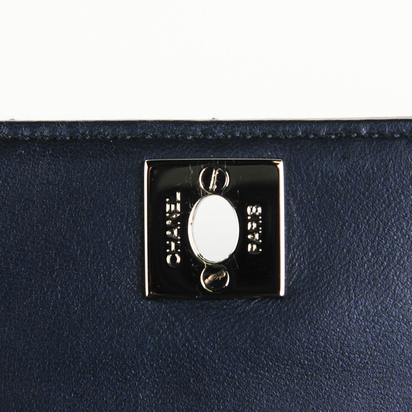 Metallic Lambskin Quilted Chocolate Bar 3 Chain Flap Navy