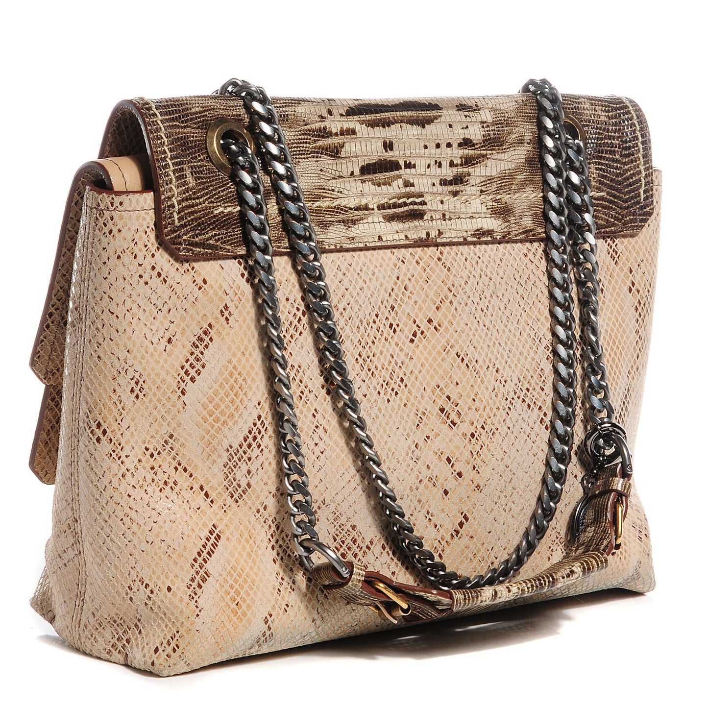 Lizard Printed Large New Happy Shoulder Bag Pewter