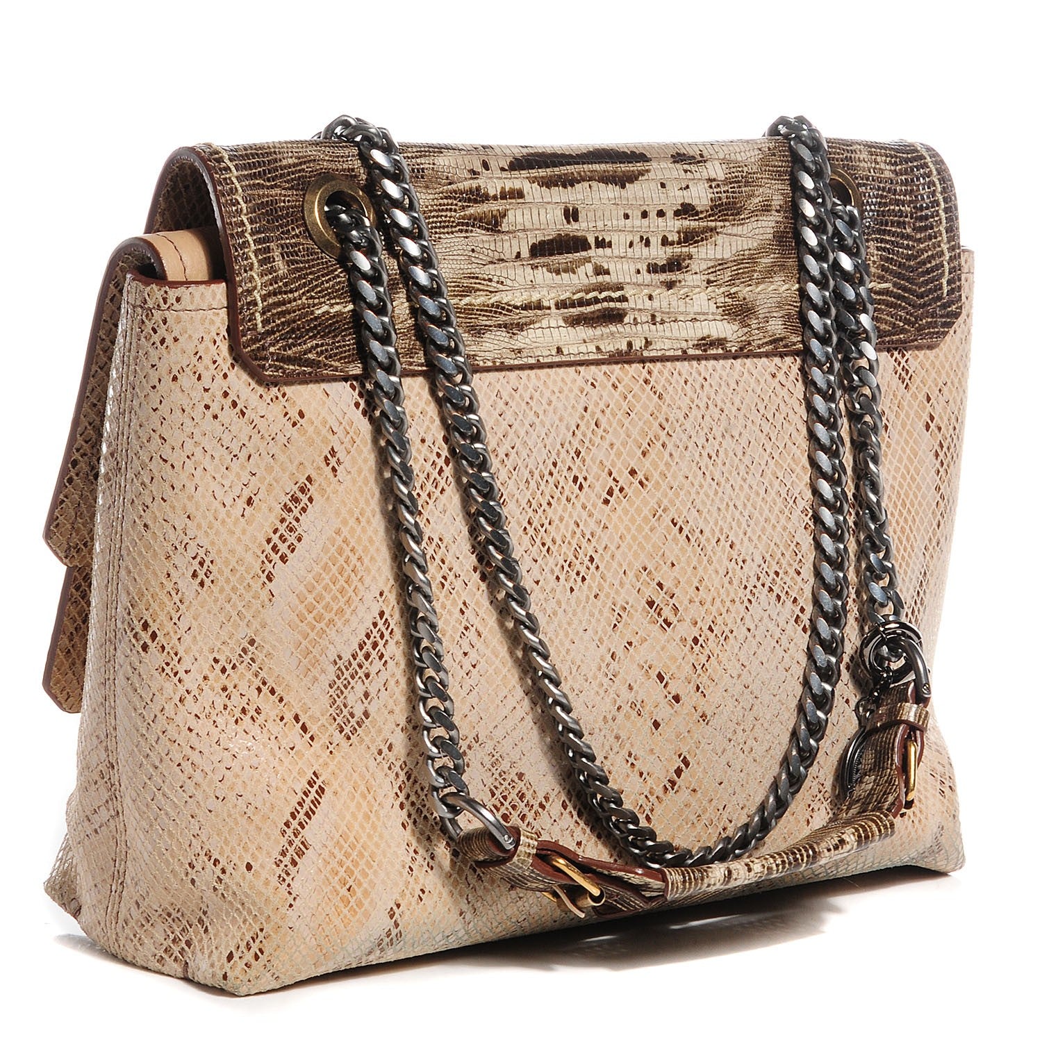 Lanvin Lizard Printed Large New Happy Shoulder Bag Pewter 3 of 8