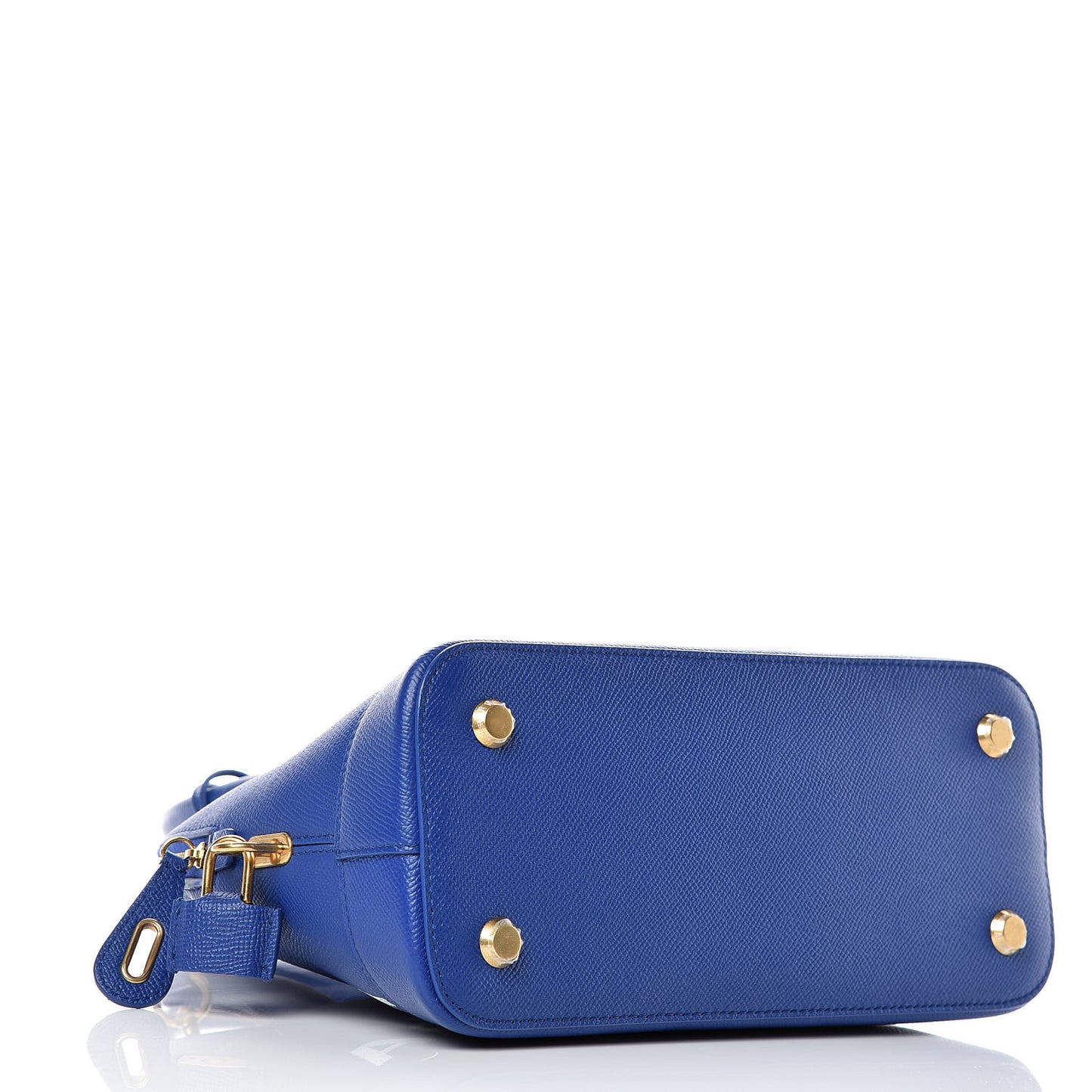 Signature Grained Calfskin Logo S Ville Top Handle Bag Bleu Roi White