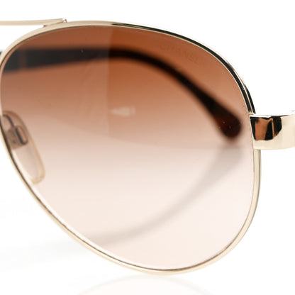 Chanel Lambskin Quilted CC Aviator Sunglasses 4195-Q Brown Gold 7 of 9