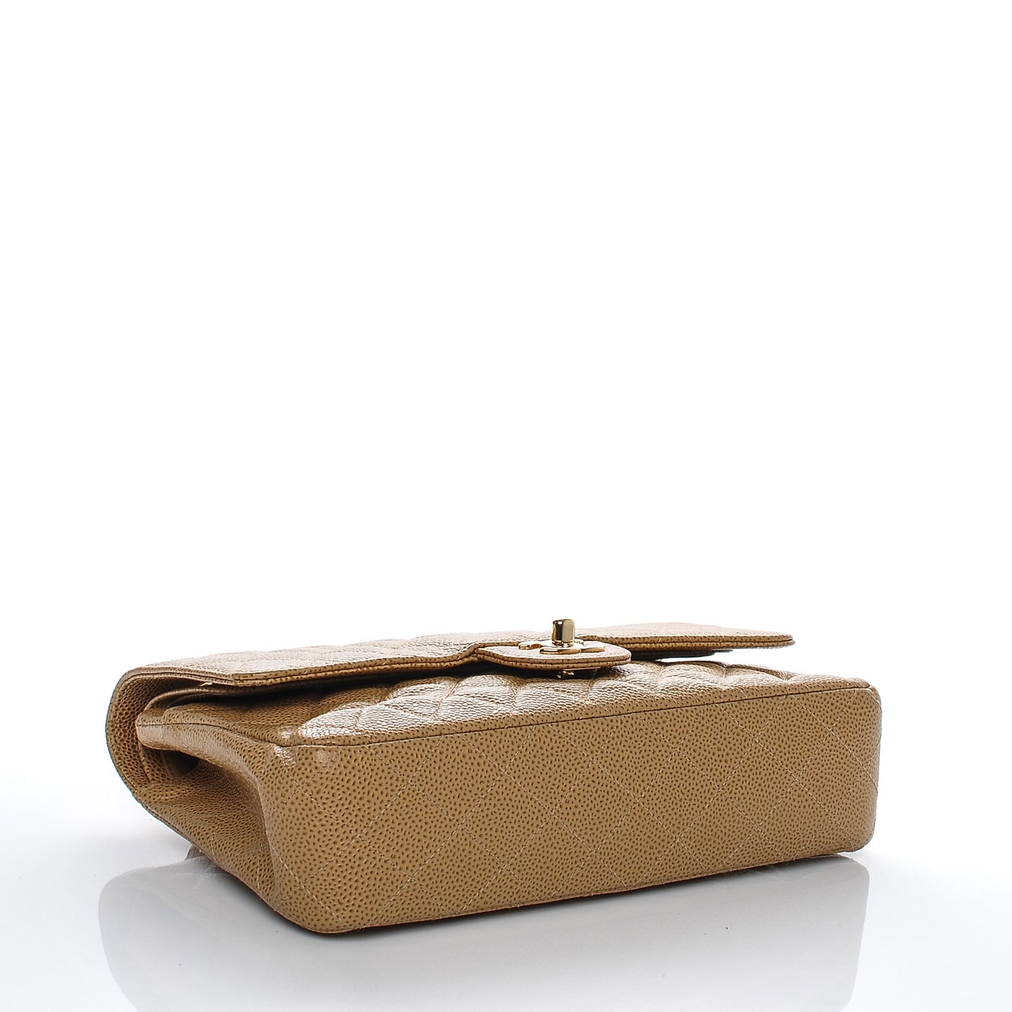 Caviar Quilted Medium Double Flap Beige