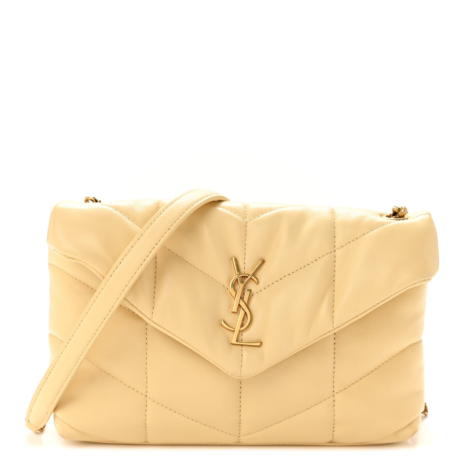 Saint Laurent Lambskin Quilted Toy Loulou Puffer Monogram Chain Satchel Jaune Pale 1 of 11