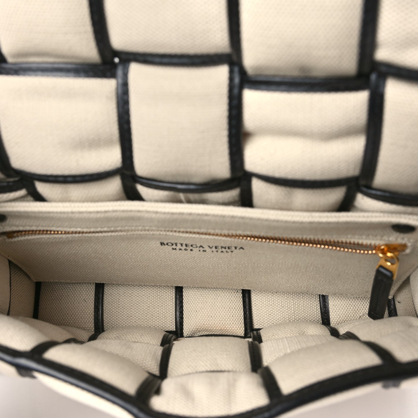 Canvas Intrecciato Padded Cassette Crossbody Bag Natural Black