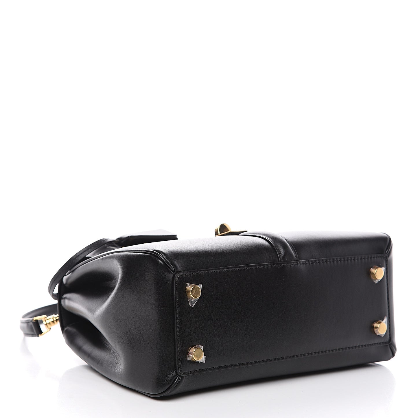 Satinated Calfskin Small 16 Top Handle Bag Black