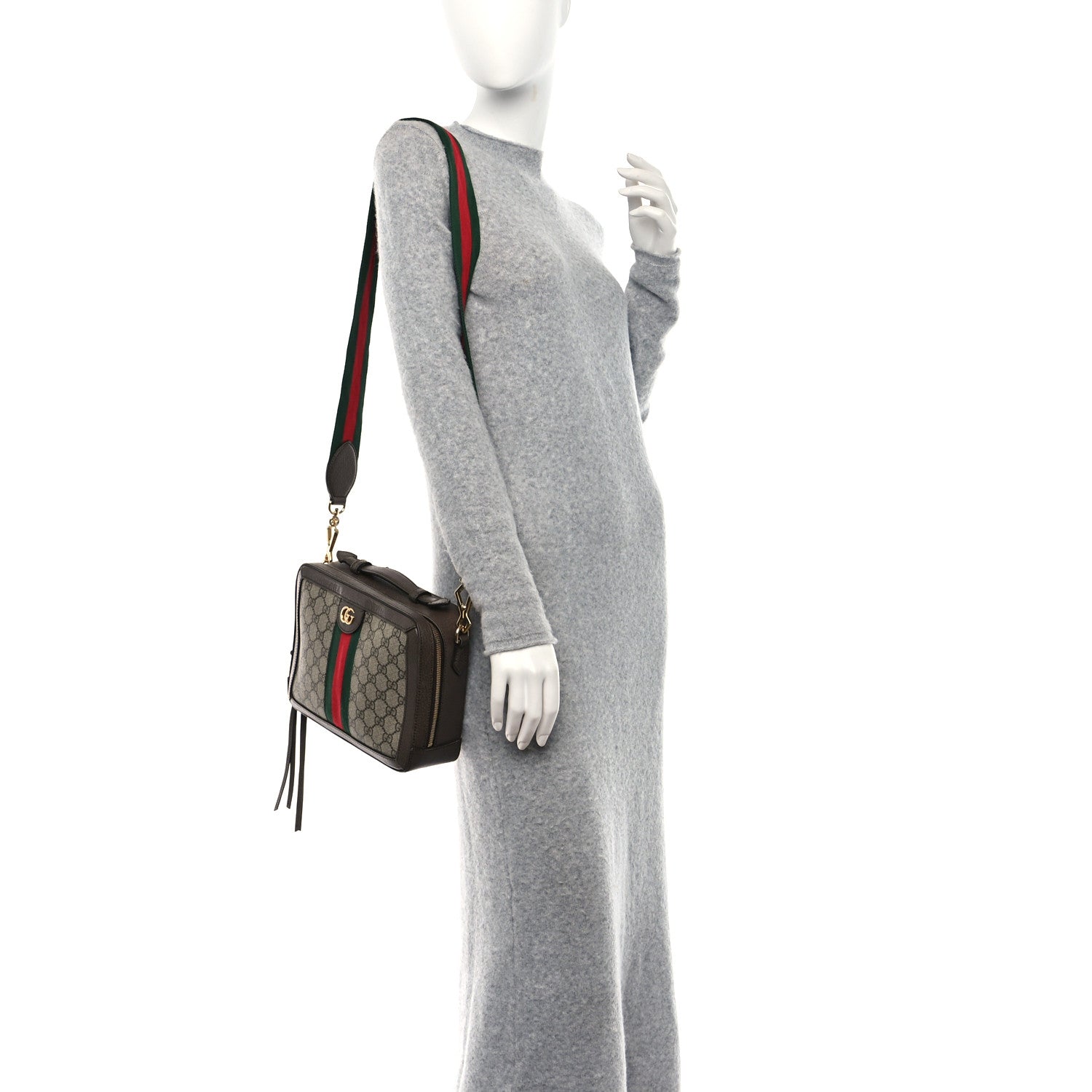 Gucci GG Supreme Monogram Web Small Ophidia Top Handle Shoulder Bag Brown 2 of 11