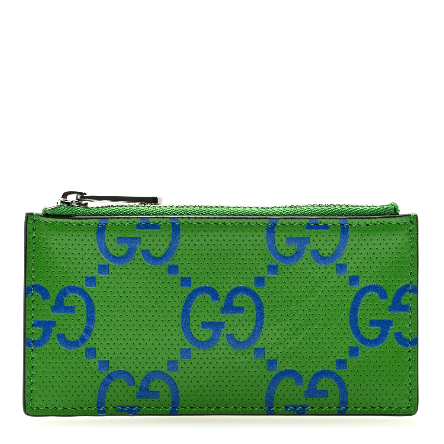Gucci Calfskin GG Tennis Bi-Color Embossed Zip Wallet Joy Green Joy Blue 1 of 6
