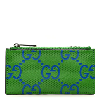 Gucci Calfskin GG Tennis Bi-Color Embossed Zip Wallet Joy Green Joy Blue 1 of 6