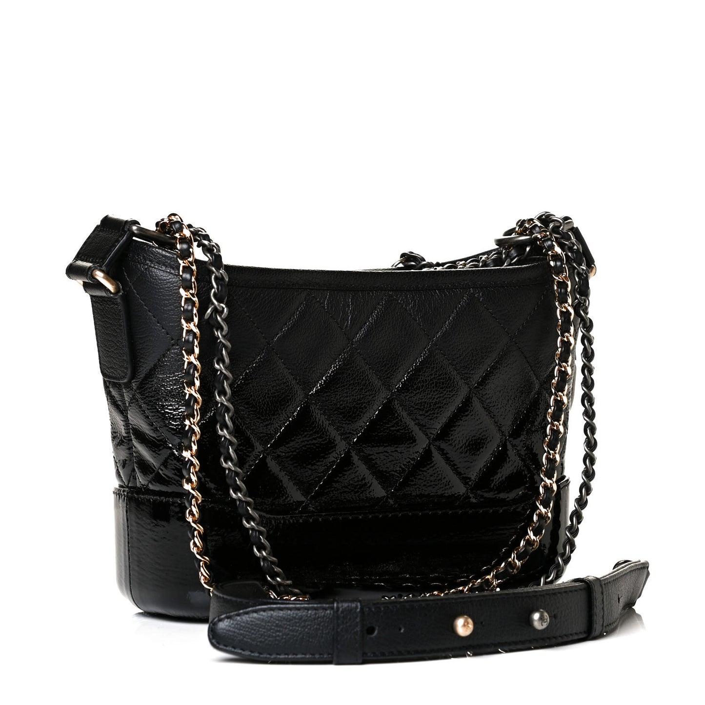 Patent Goatskin Quilted Small Gabrielle Hobo Black