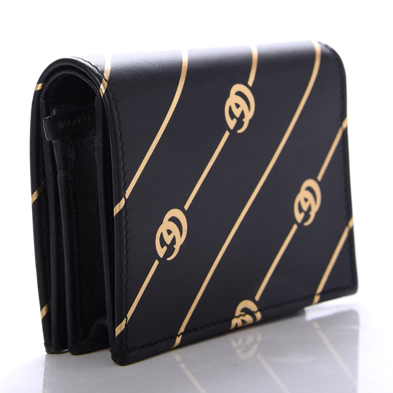 Gucci Calfskin Diagonal GG Card Case Black Gold 3 of 7