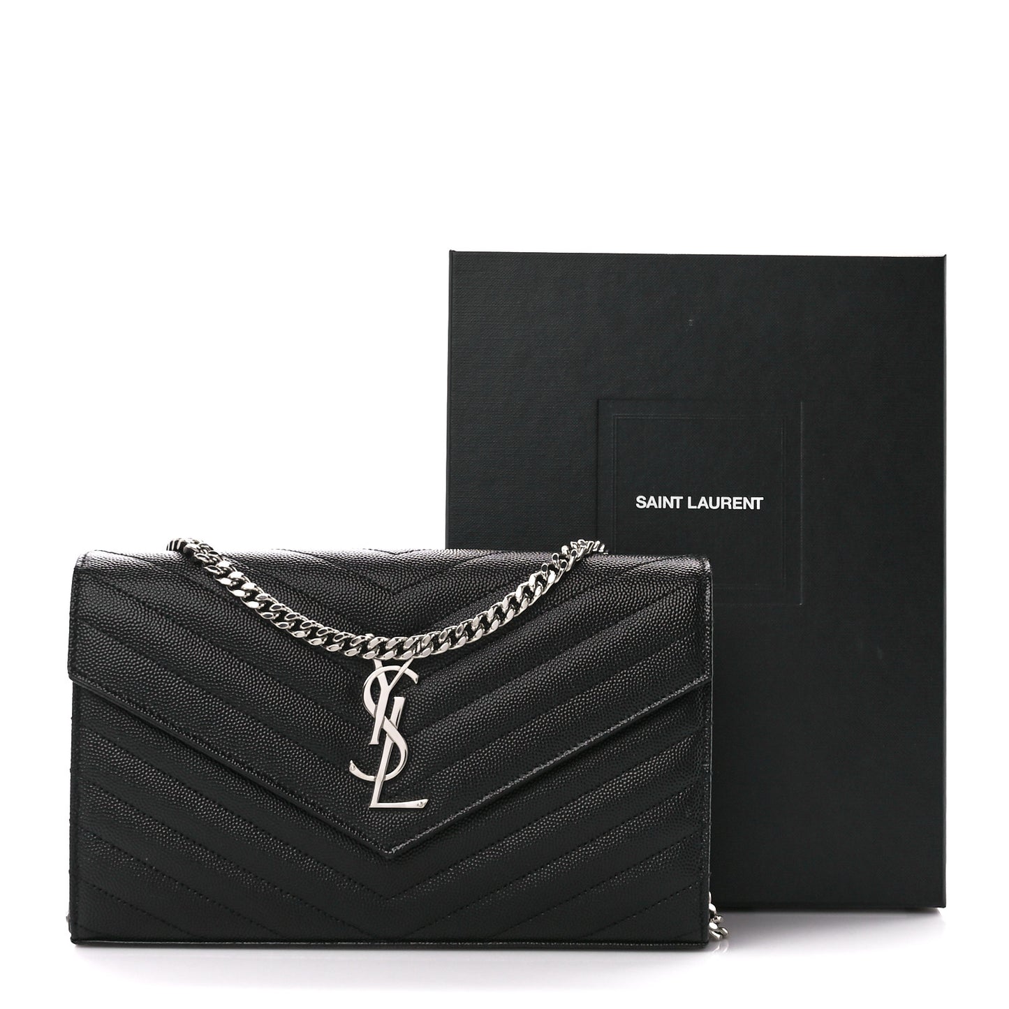 Grain De Poudre Matelasse Chevron Monogram Chain Wallet Black