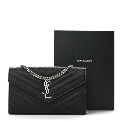 Saint Laurent Grain De Poudre Matelasse Chevron Monogram Chain Wallet Black 11 of 11