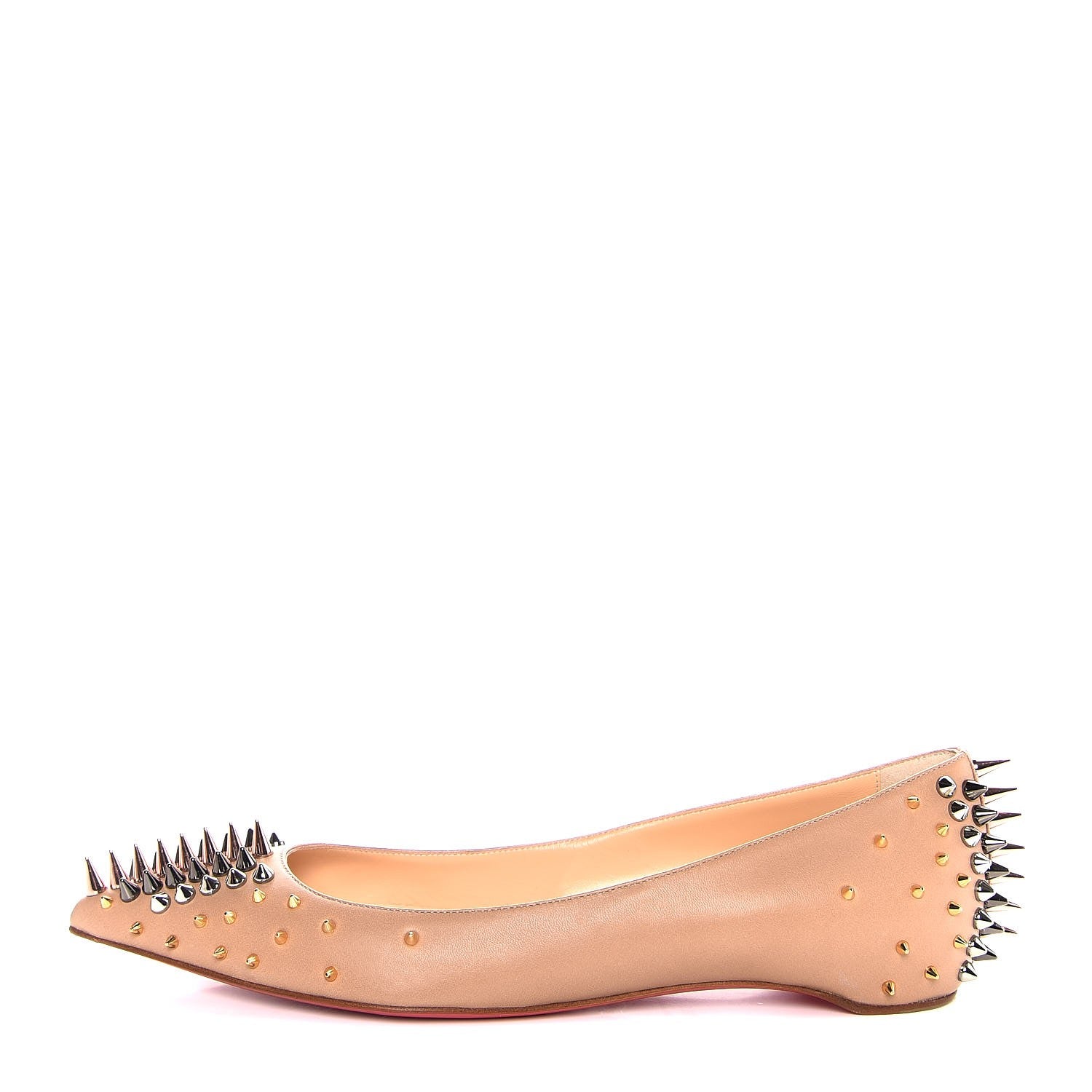 Christian Louboutin Nappa Goldoflat Spikes Flats 38.5 Nude 1 of 9