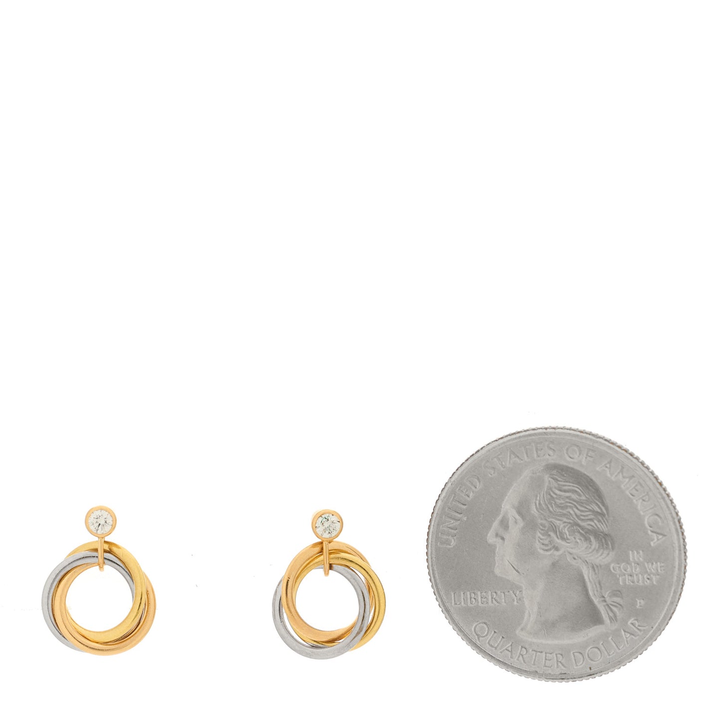 18K Pink Yellow White Gold Diamond Trinity Drop Earrings