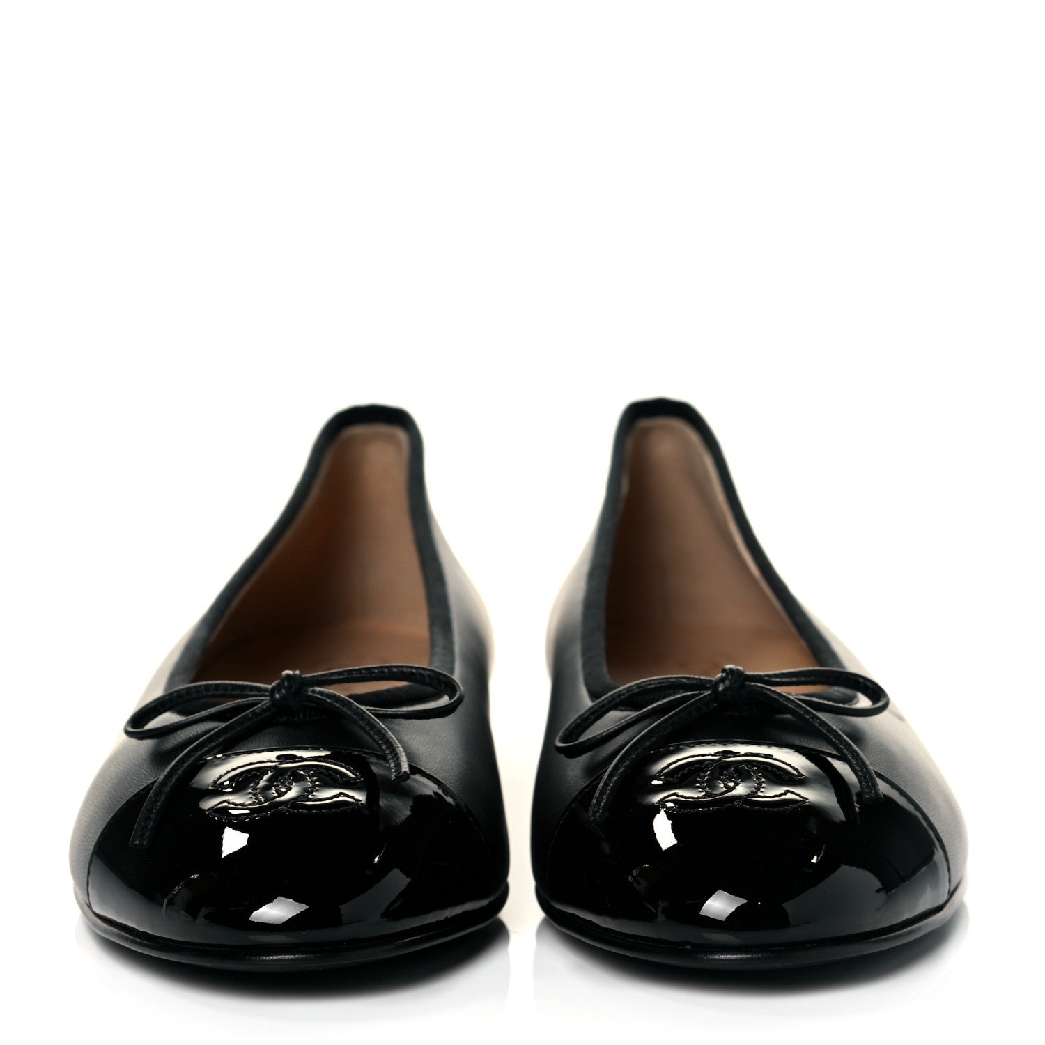 Chanel Lambskin Patent Cap Toe Ballerina Flats 40 Black 2 of 7