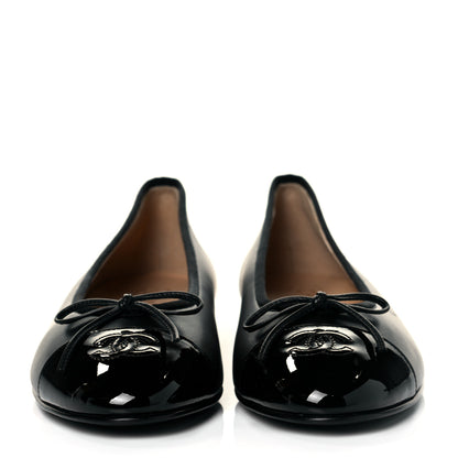 Chanel Lambskin Patent Cap Toe Ballerina Flats 40 Black 2 of 7