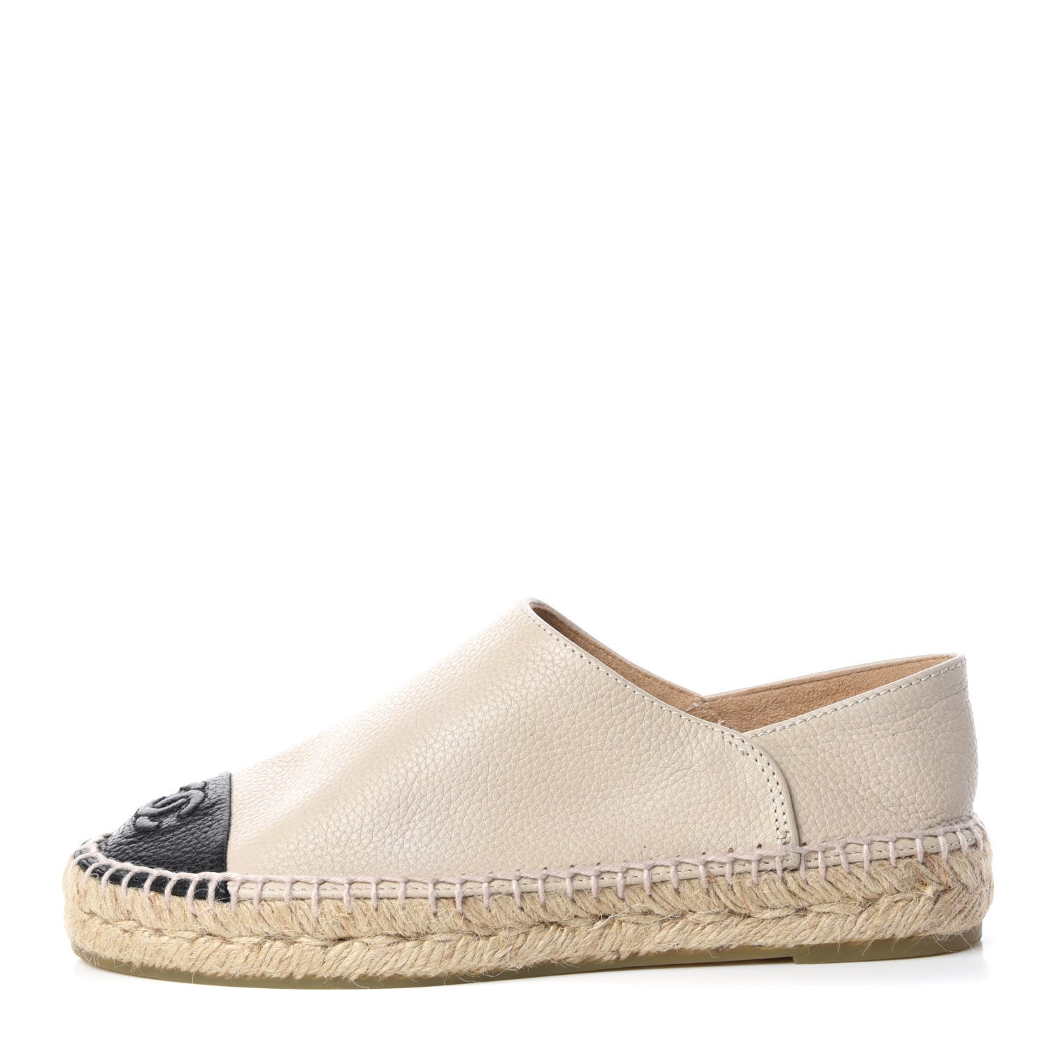 Chanel Grained Calfskin CC Espadrilles 35 Beige Black 1 of 9
