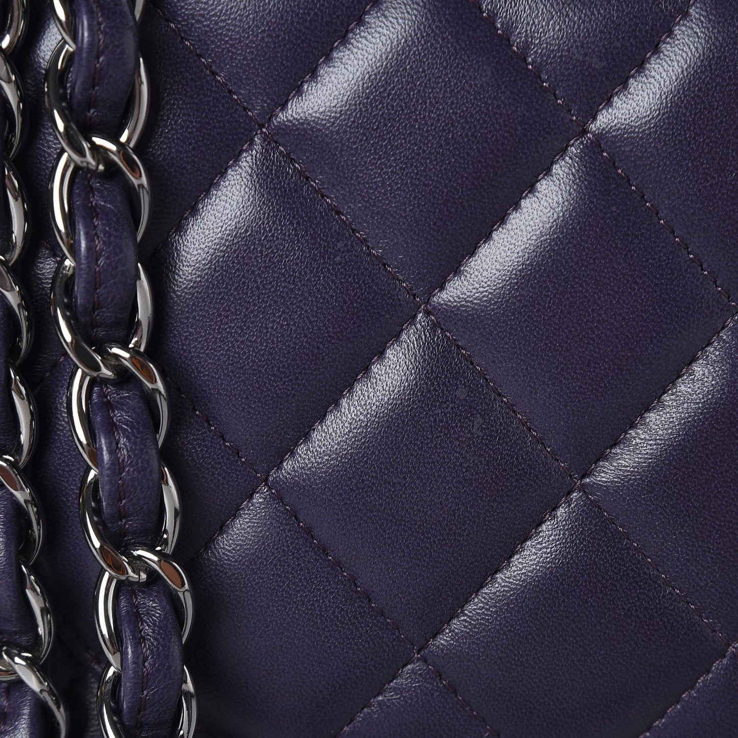 Lambskin Quilted Jumbo Double Flap Dark Purple