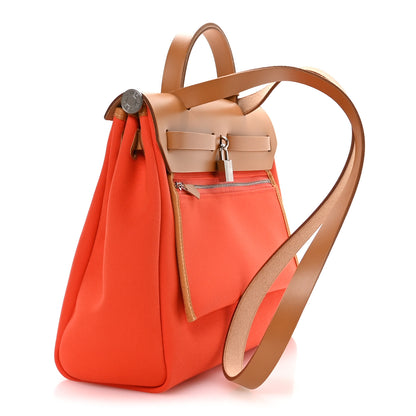 Hermes Vache Hunter Toile Herbag Zip Retourne 31 PM Orange Mecano Fauve 4 of 11