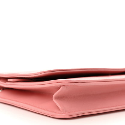 Chanel Lambskin Camellia Embossed Wallet on Chain WOC Pink 10 of 13