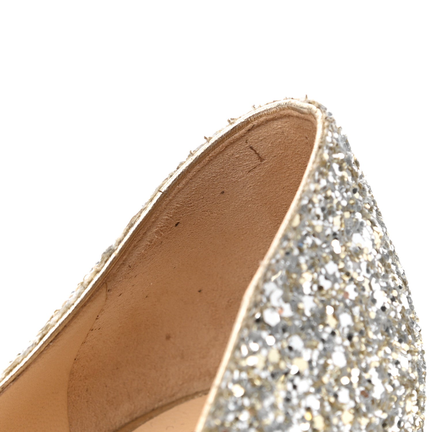 Jimmy Choo Glitter Pointy Toe Romy 85 Pumps 37.5 Champagne 10 of 11