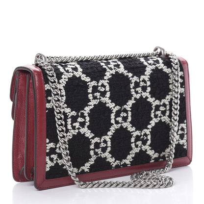 Gucci Tweed GG Monogram Small Dionysus Shoulder Bag Black White Romantic Cherry 3 of 11