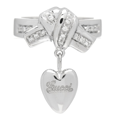 Gucci 18K White Gold Diamond Heart Charm Ring 51 5.75 1 of 4
