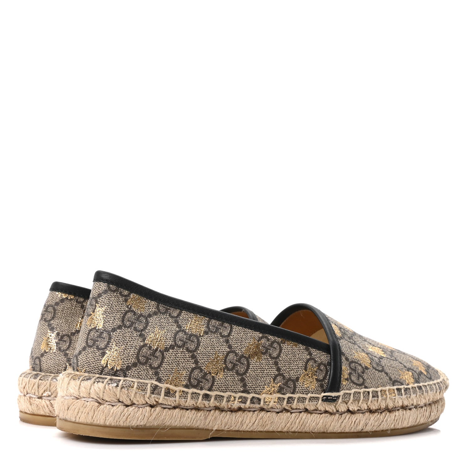 Gucci GG Supreme Monogram Bees Espadrille Flats 38 Beige Ebony Oro Black 5 of 10