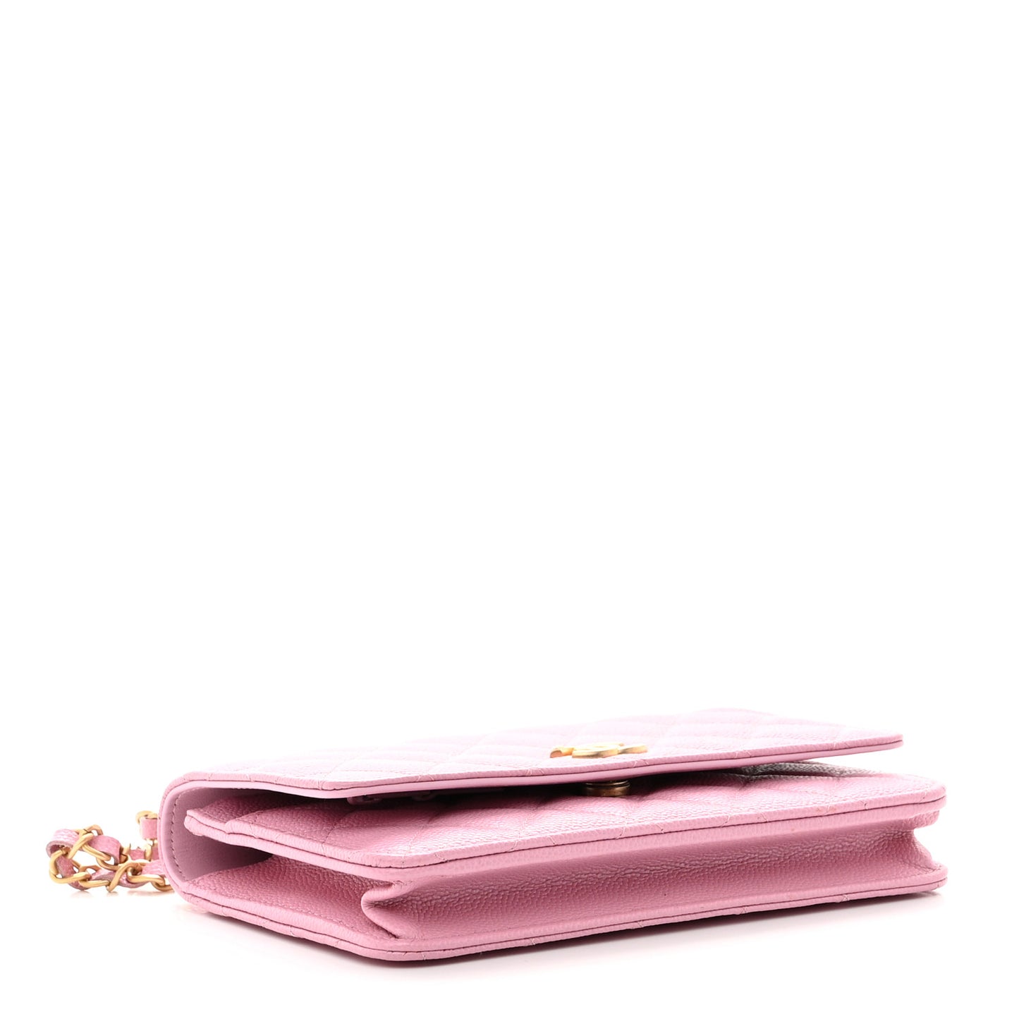 Shiny Caviar Quilted Pick Me Up Wallet On Chain WOC Pink