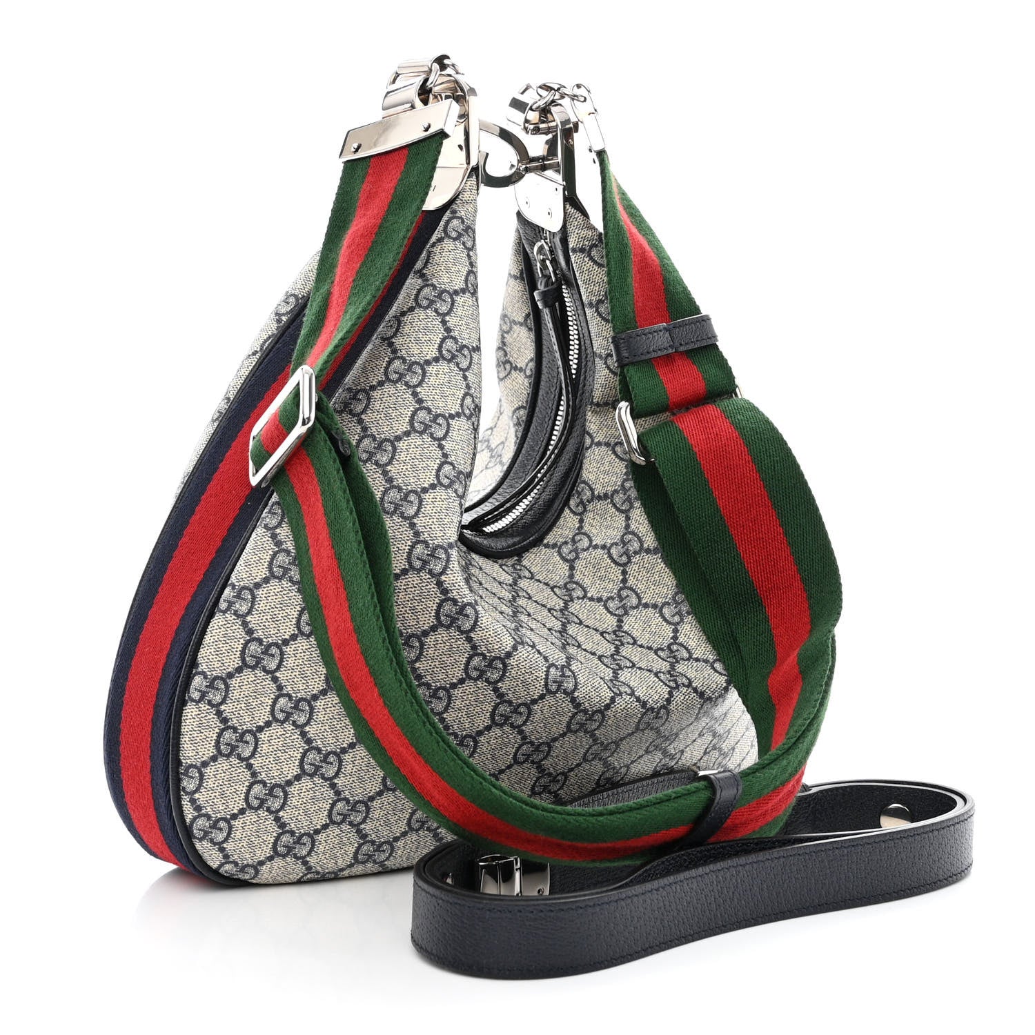 Gucci GG Supreme Monogram Textured Calfskin Web Large Attache Shoulder Bag Beige Blue 3 of 10