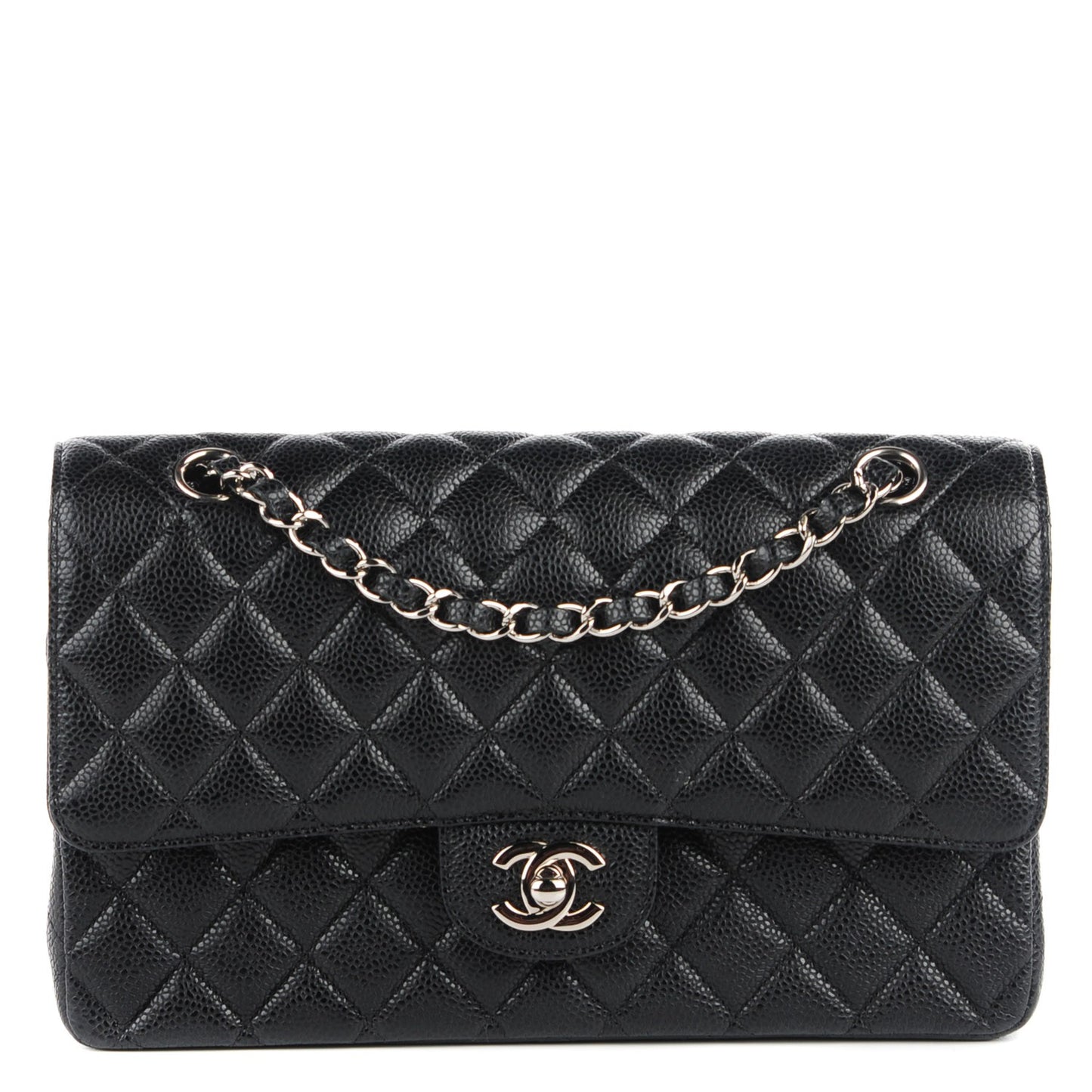 Caviar Quilted Medium Double Flap Black