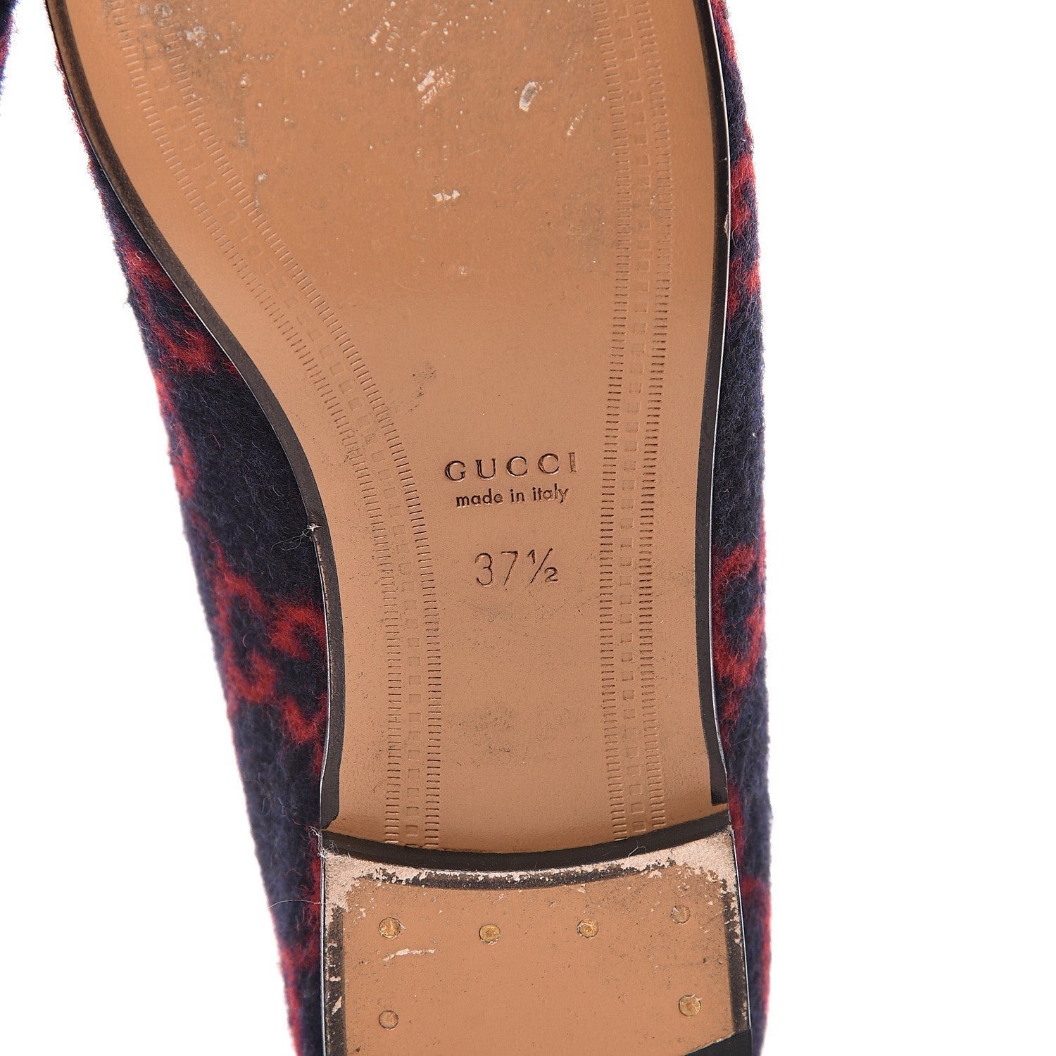 Gucci Covered Wool GG Monogram Horsebit Womens Jordaan Loafers 37.5 Blue Red 6 of 19